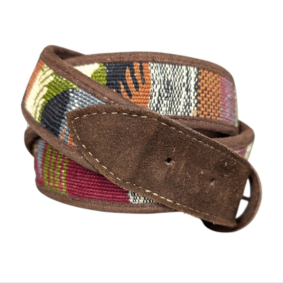 Soft Brown Suede Belt With Handwoven Multicolored Southwest Print Size 42 main image 14
